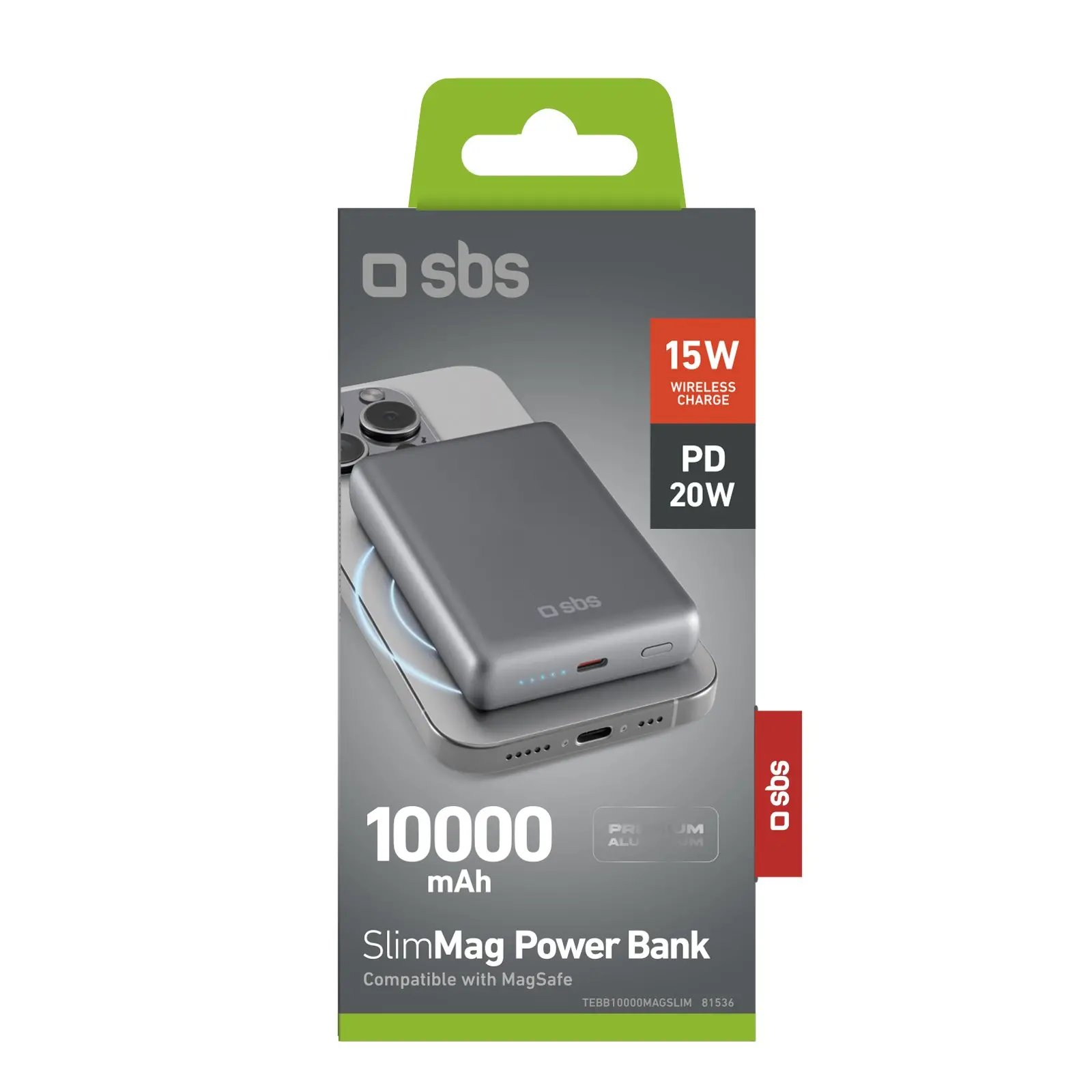 Powerbank SBS TEBB10000MAGSLIM SlimMag 10000mAh PD 20W Szary