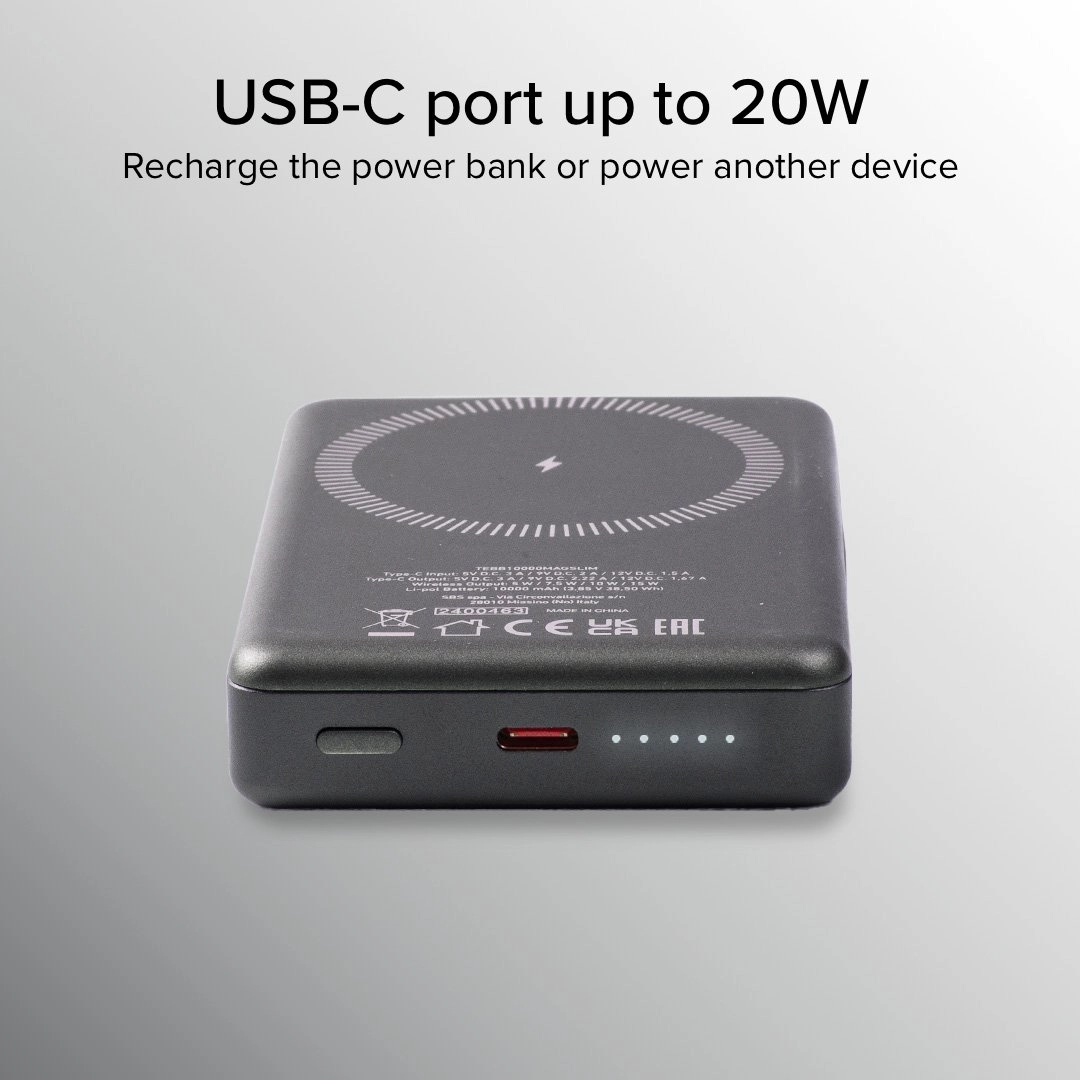 Powerbank SBS TEBB10000MAGSLIM SlimMag 10000mAh PD 20W Szary