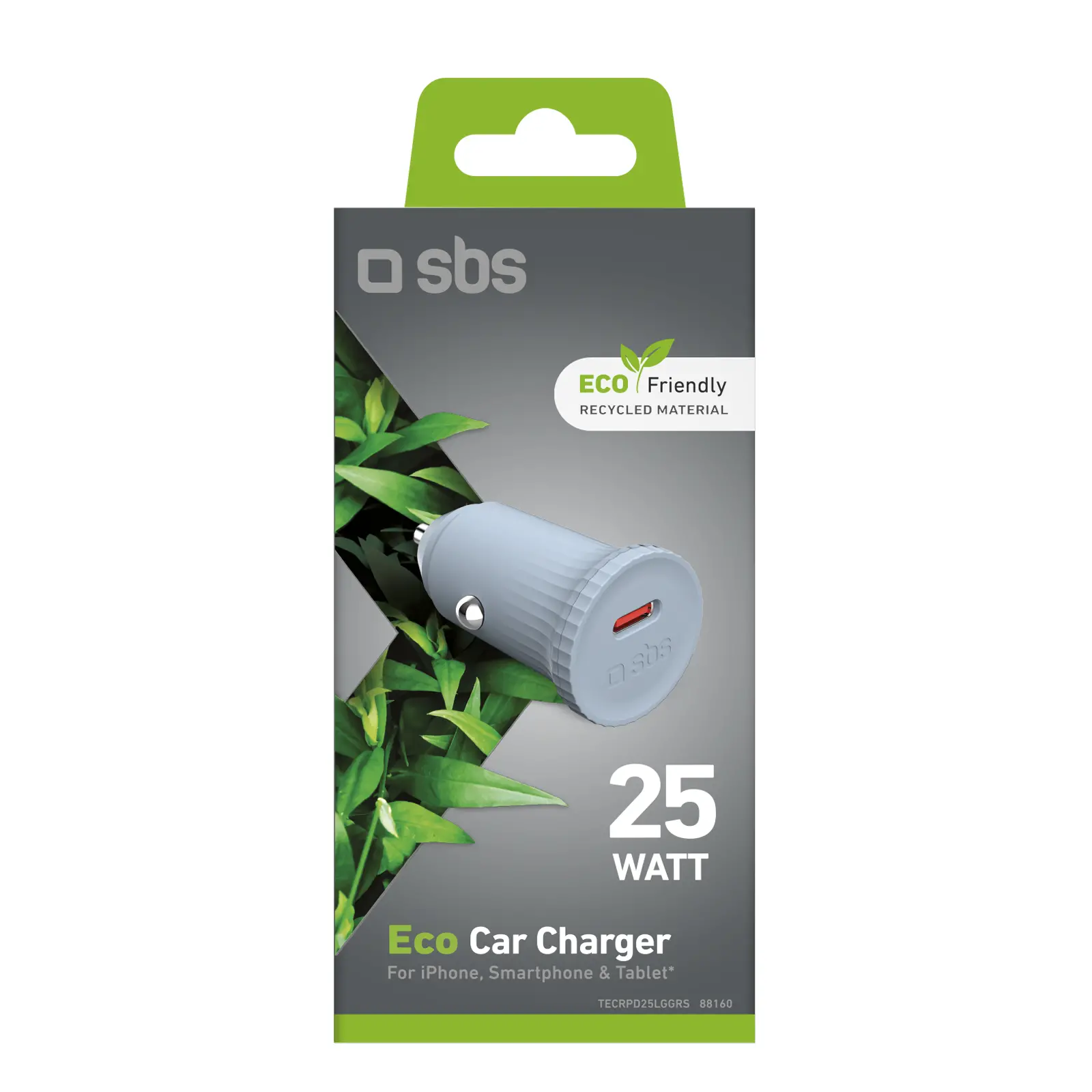Ładowarka samochodowa SBS ECO Car GRS USB-C 25W Zielony