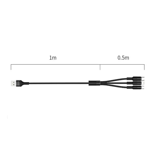 Kabel USAMS 3w1 2A lightning/microUSB/USB-C 1,5m Czarny
