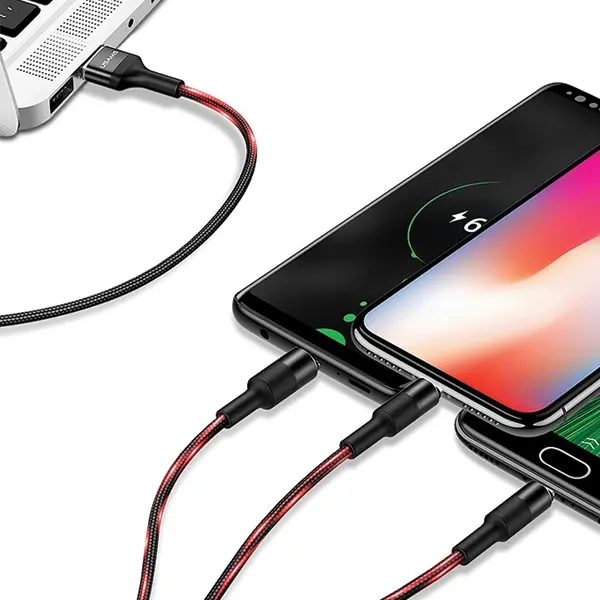 Kabel USAMS 3w1 2A lightning/microUSB/USB-C 1,5m Czarny