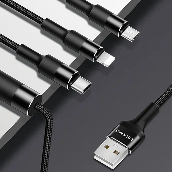 Kabel USAMS 3w1 2A lightning/microUSB/USB-C 1,5m Czarny