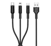 Kabel USAMS 3w1 2A lightning/microUSB/USB-C 1,5m Czarny