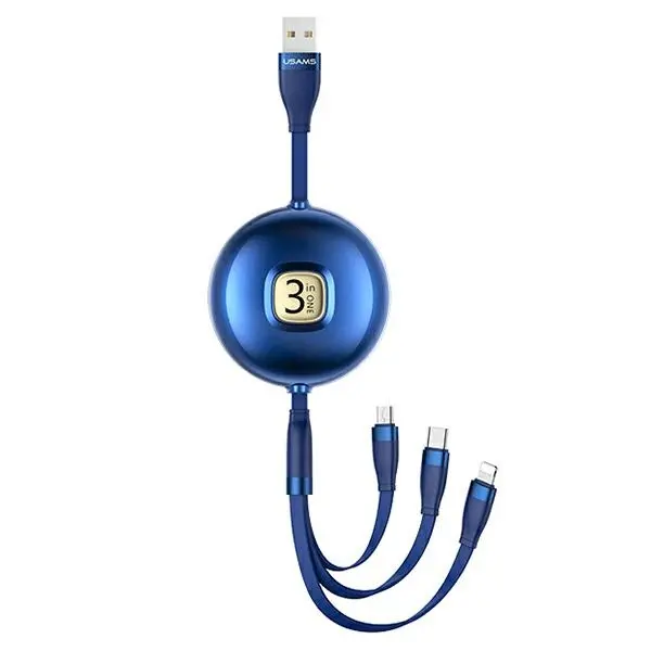 Kabel USAMS 3w1 USB do lightning/microUSB/USB-C 1m Niebieski