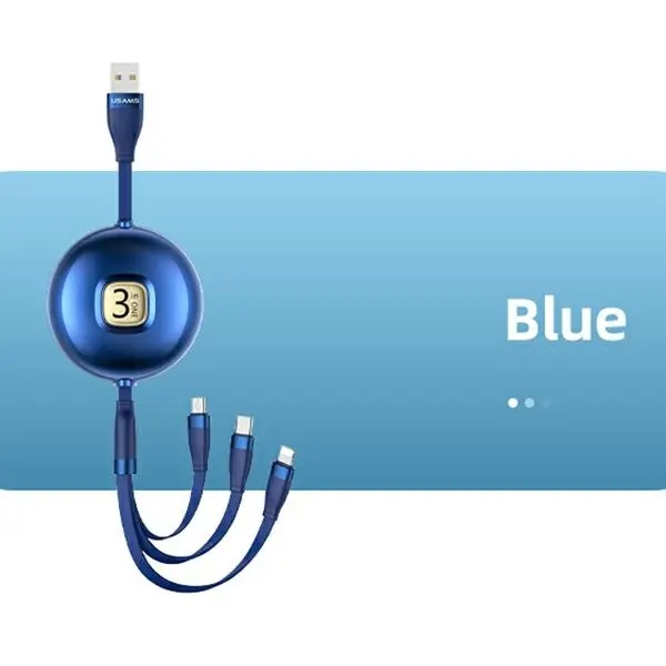 Kabel USAMS 3w1 USB do lightning/microUSB/USB-C 1m Niebieski