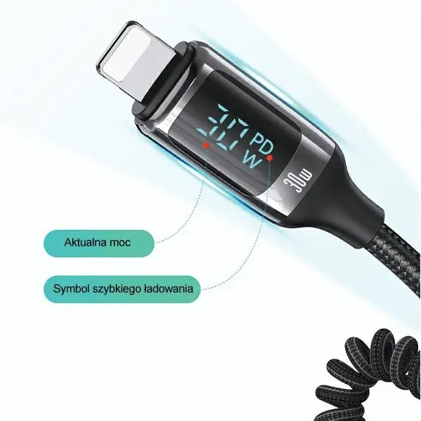 Ładowarka samochodowa USAMS 1xUSB+1xUSB-C 60W + kabel Ligtning 30W PD+QC Fast Charge Czarny