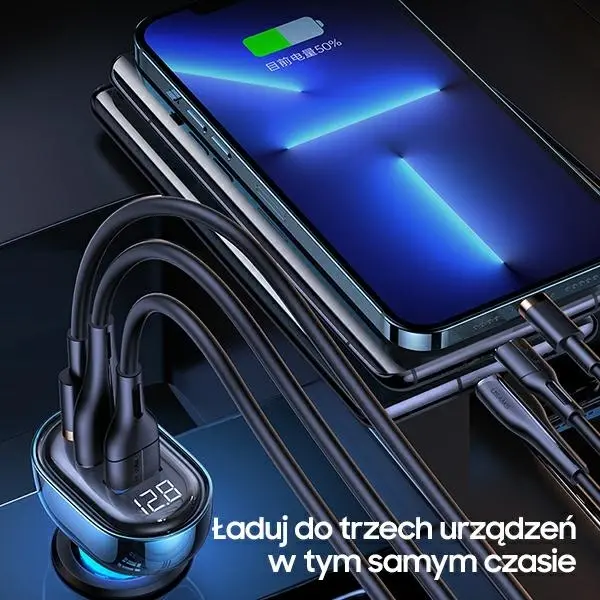 Ładowarka samochodowa USAMS 2xUSB+1xUSB-C 125W Fast Charge Czarny