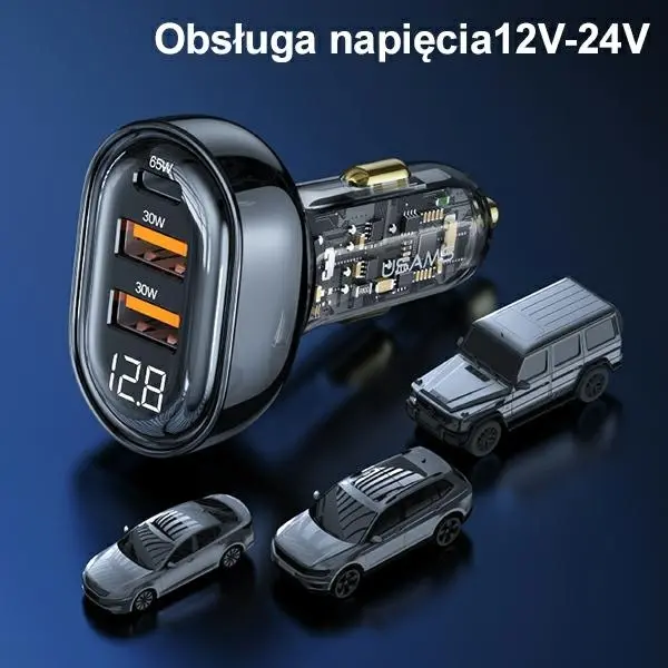 Ładowarka samochodowa USAMS 2xUSB+1xUSB-C 125W Fast Charge Czarny
