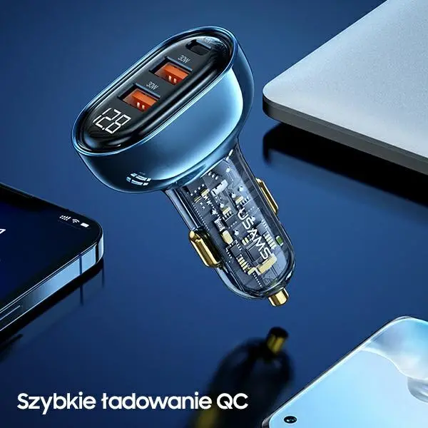 Ładowarka samochodowa USAMS 2xUSB+1xUSB-C 125W Fast Charge Czarny