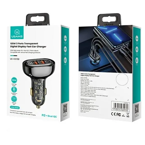 Ładowarka samochodowa USAMS 2xUSB+1xUSB-C 125W Fast Charge Czarny