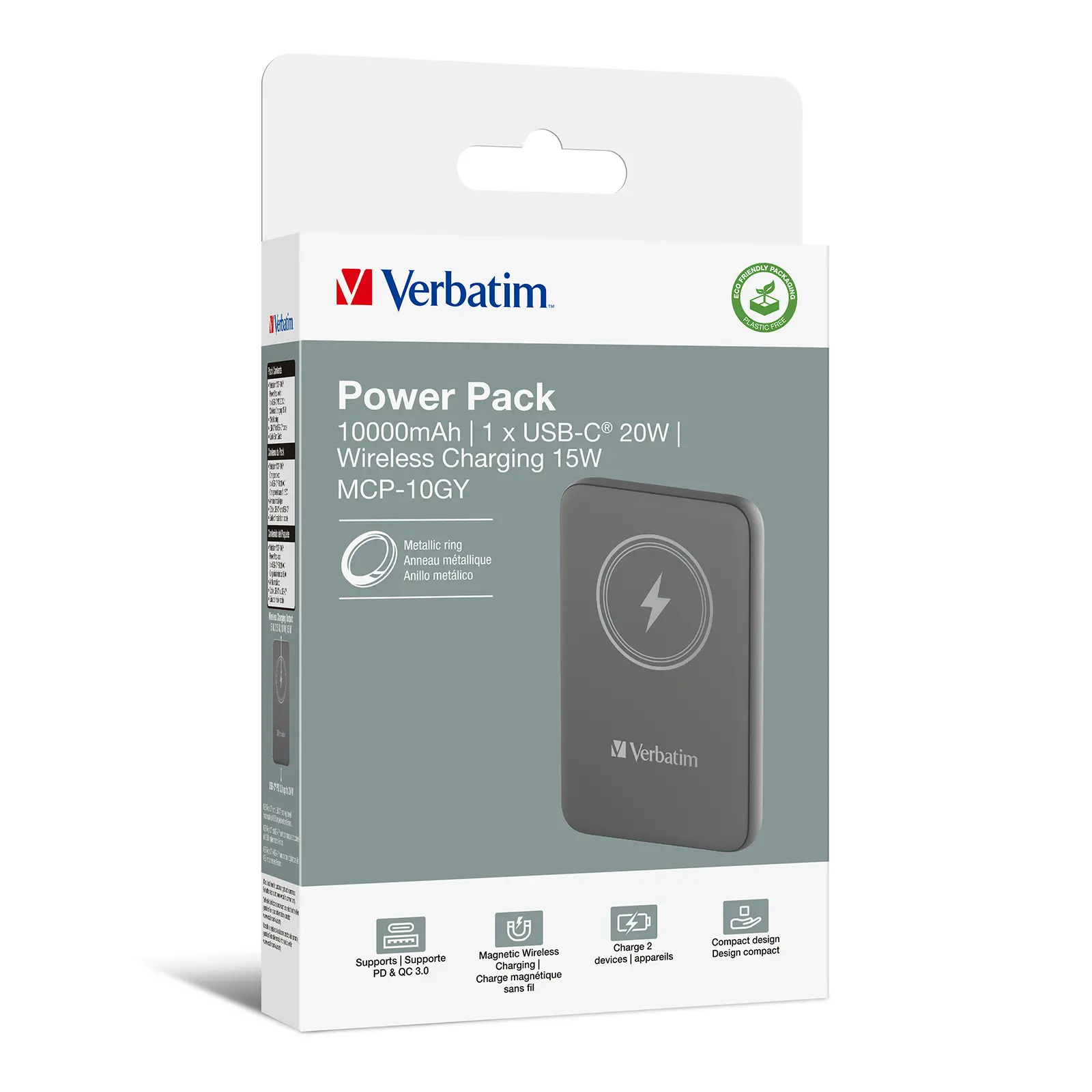 Powerbank Verbatim Charge 'n' Go Magnetic Wireless 10000mAh PD 20W QC3.0 Szary