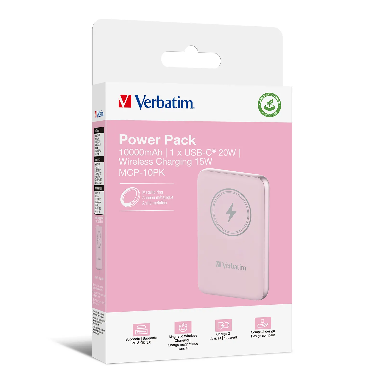 Powerbank Verbatim Charge 'n' Go Magnetic Wireless 10000mAh PD 20W QC3.0 Różowy