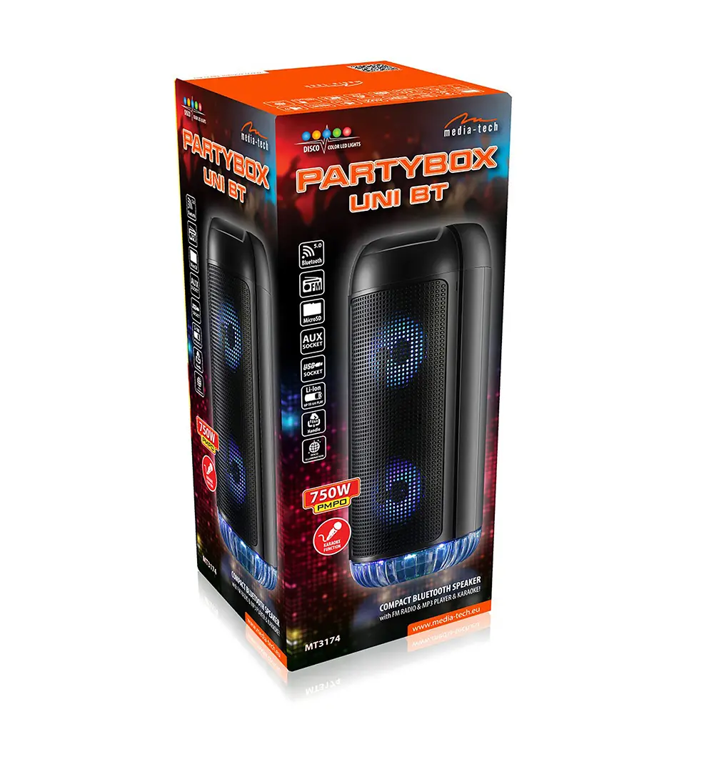 Głośnik Bluetooth Media-Tech PARTYBOX UNI BT MT3174 30W Radio FM Mikrofon Karaoke Czarny