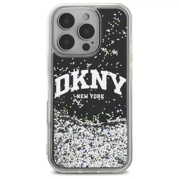 Etui DKNY Liquid Glitter Arch Logo do iPhone 16 Pro Czarny