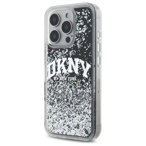Etui DKNY Liquid Glitter Arch Logo do iPhone 16 Pro Czarny