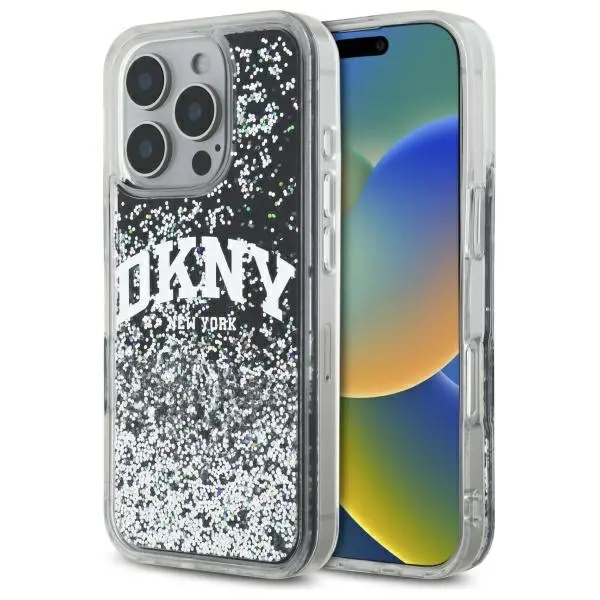 Etui DKNY Liquid Glitter Arch Logo do iPhone 16 Pro Czarny