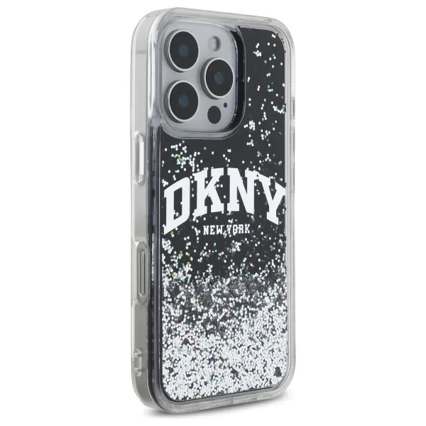 Etui DKNY Liquid Glitter Arch Logo do iPhone 16 Pro Czarny