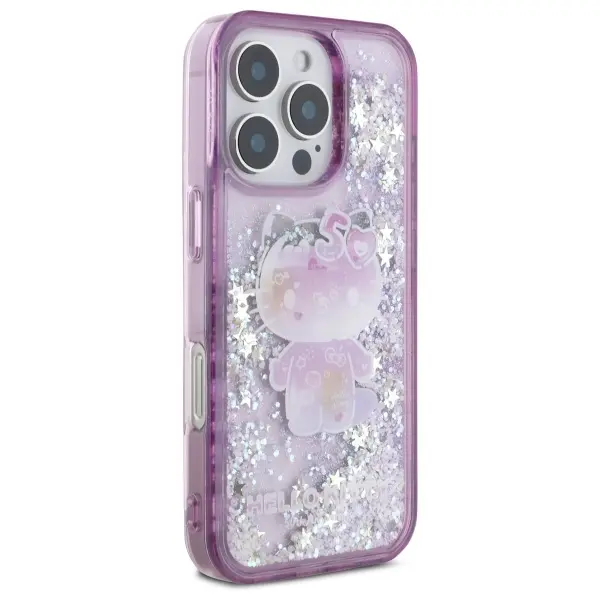 Etui Hello Kitty Liquid Glitter 50TH Anniversary Party do iPhone 16 Pro Max Fioletowy
