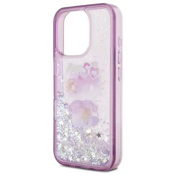 Etui Hello Kitty Liquid Glitter 50TH Anniversary Party do iPhone 16 Pro Max Fioletowy