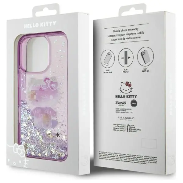 Etui Hello Kitty Liquid Glitter 50TH Anniversary Party do iPhone 16 Pro Max Fioletowy