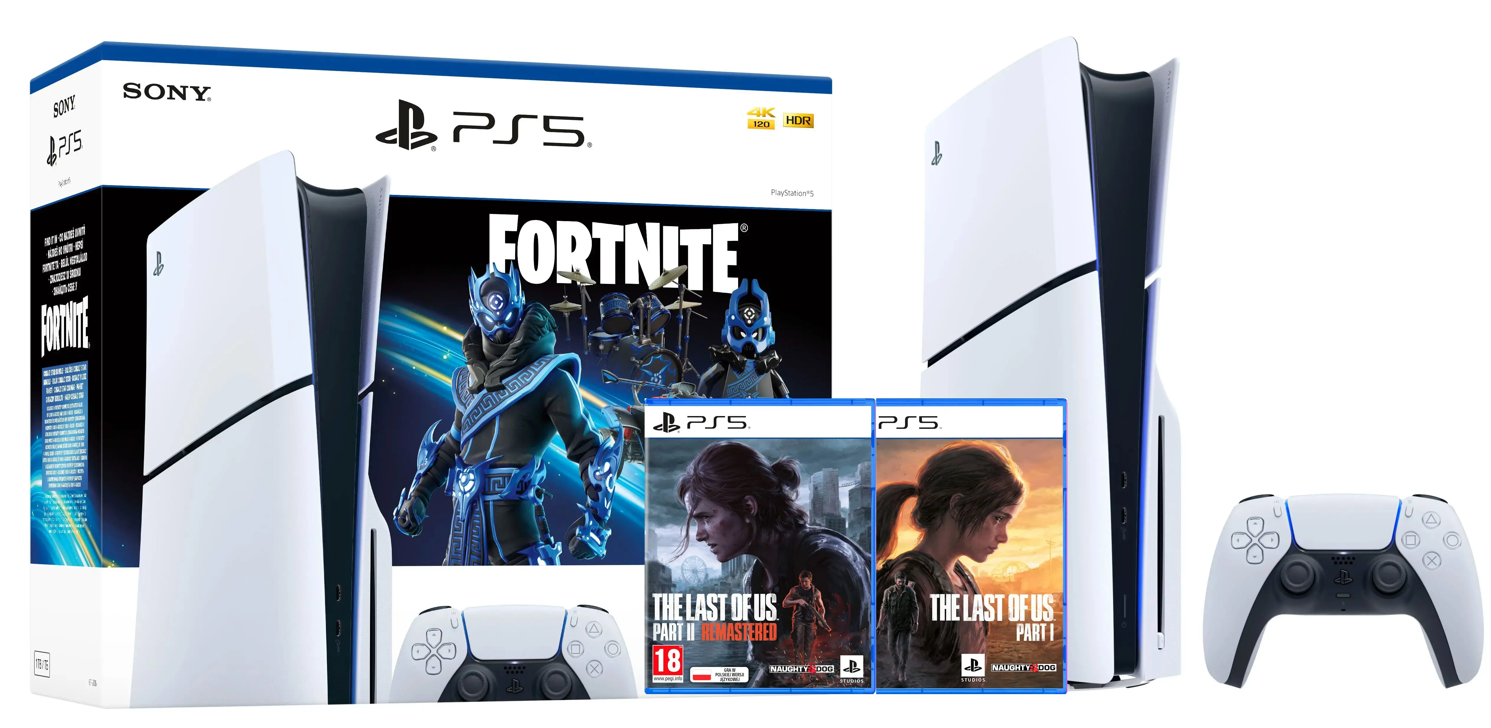 Konsola Sony PlayStation 5 Slim D Chassis (PS5) 1TB z napędem Fortnite Cobalt + The Last of Us Part I + The Last of Us Part II