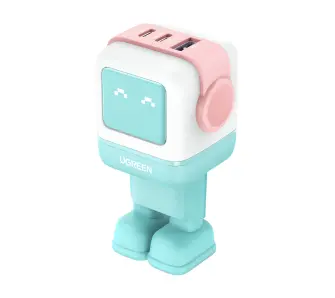 Ładowarka sieciowa UGREEN Nexode RG Robot GaN 2x USB + USB-C 65W Różowo-niebieska