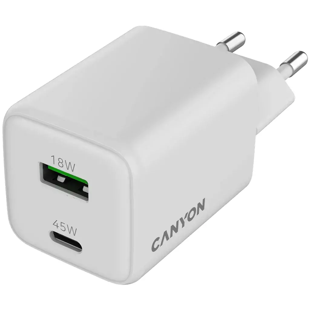 Ładowarka sieciowa Canyon CU45AC GAN 45W 1xPD 1xQC Biały