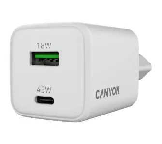 Ładowarka sieciowa Canyon CU45AC GAN 45W 1xPD 1xQC Biały