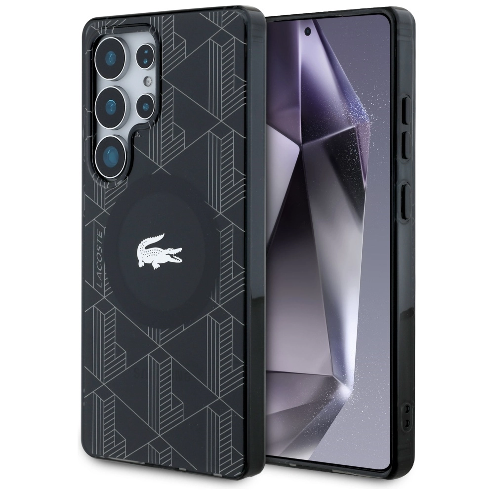 Etui Lacoste Monogram W Silver Croc Logo MagSafe do Galaxy S25 Ultra Czarny