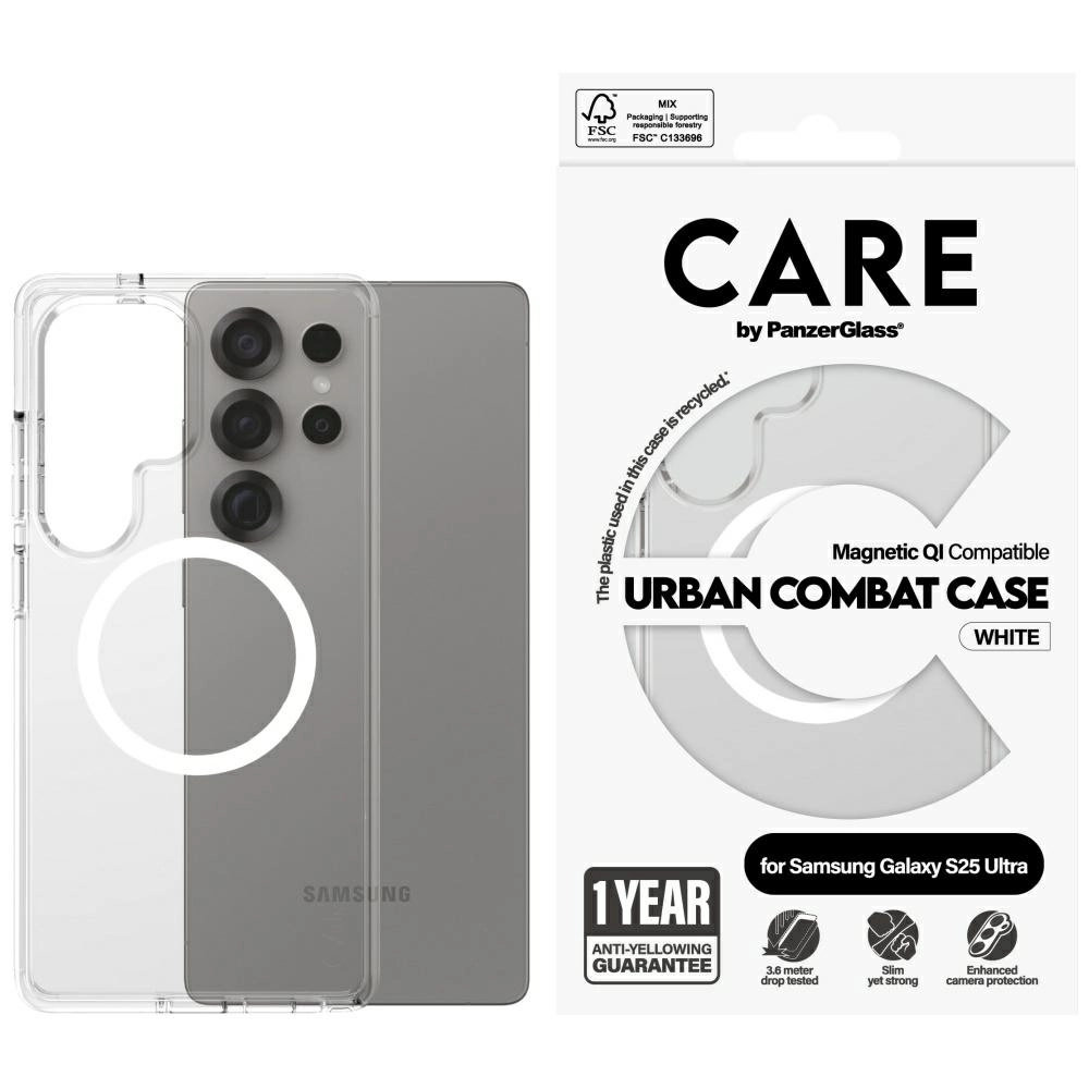 PanzerGlass Flagship Urban Combat White QI do Galaxy S25 Ultra Przezroczysty