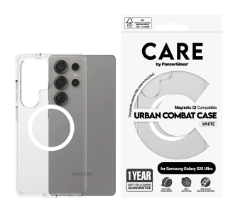 Etui PanzerGlass Flagship Urban Combat White QI do Galaxy S25 Ultra Przezroczysty