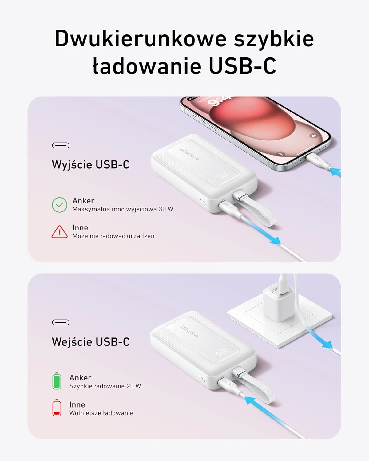 Powerbank Anker Zolo (A1688H11) 10000mAh 30W wbudowany kabel USB-C Czarny
