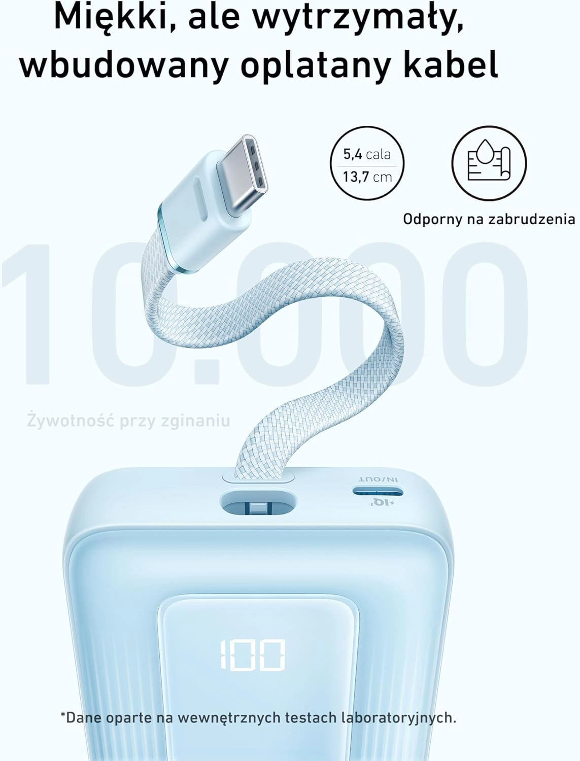 Powerbank Anker Zolo (A1688H11) 10000mAh 30W wbudowany kabel USB-C Czarny