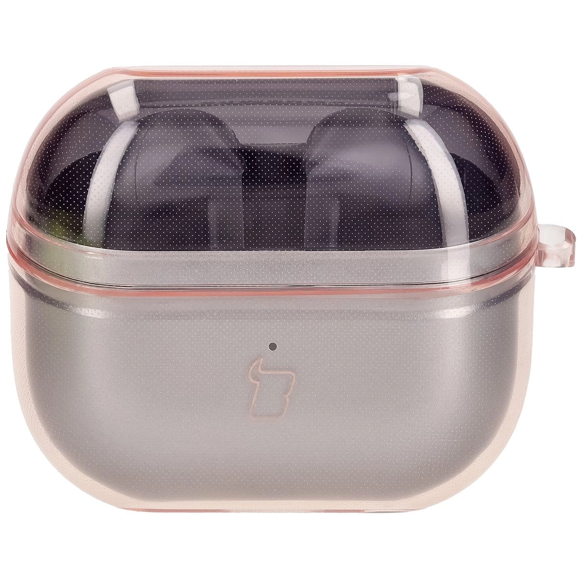 Etui na słuchawki Bizon Elastyczne z karabińczykiem do Samsung Galaxy Buds 3/3 Pro Przezroczysto-różowy