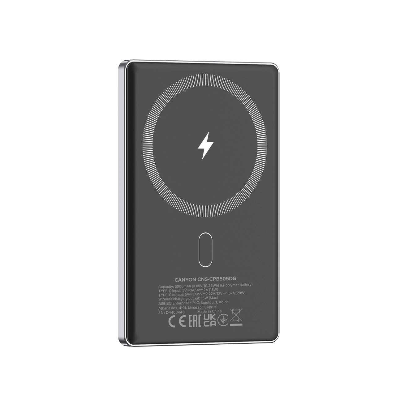 Powerbank Canyon OnPower 505 Magsafe 5000mAh PD 20W Grafitowy