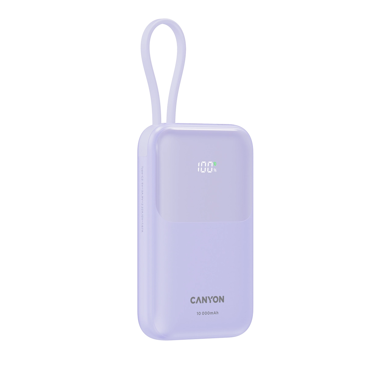 Powerbank Canyon OnPower 101 z kablem USB-C 10000mAh 22,5W Fioletowy