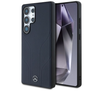 Etui Mercedes-Benz Leather Debossed Lines MagSafe do Galaxy S25 Ultra Niebieski