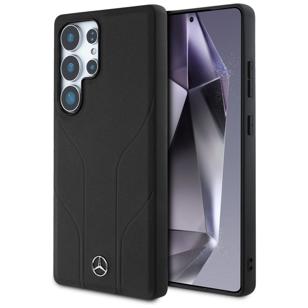 Etui Mercedes-Benz Leather Debossed Lines MagSafe do Galaxy S25 Ultra Czarny