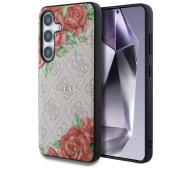 Guess Leather 4G Flowers Print Metal Classic Logo MagSafe Galaxy S25 Różowy