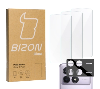 Zestaw ochronny Bizon 3x szkło + szybka na aparat Clear 2 Pack do Poco X6 Pro