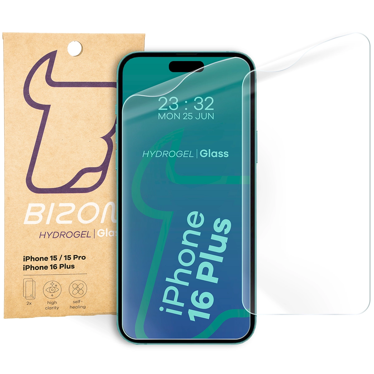 Folia hydrożelowa Bizon na ekran Hydrogel Front do iPhone 15/15 Pro/16 2 sztuki