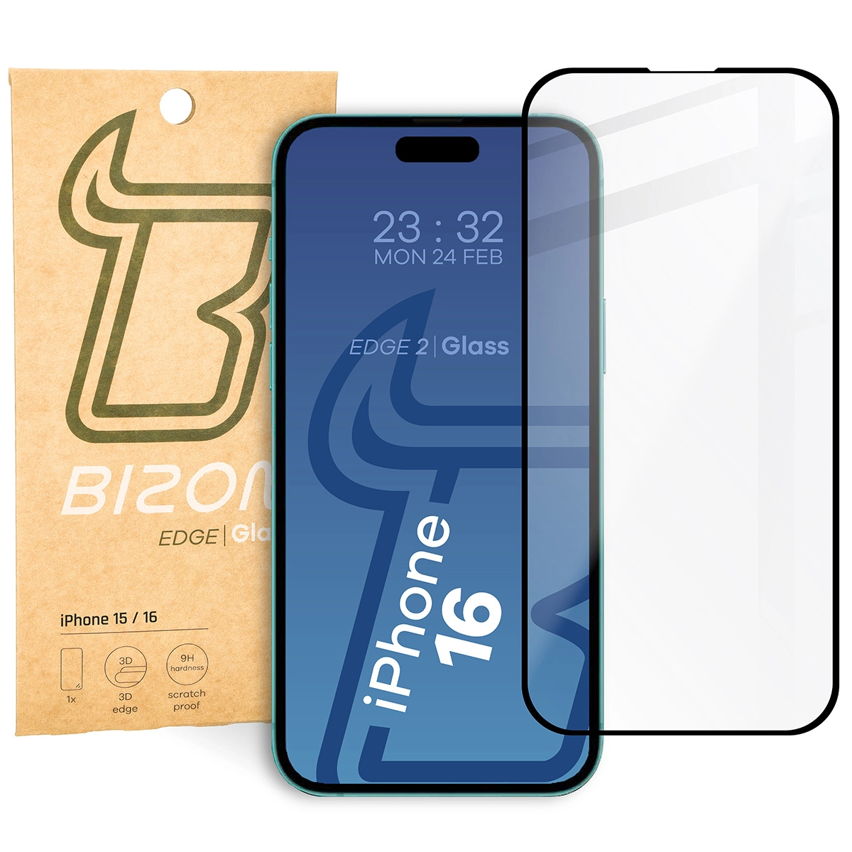 Szkło hartowane Bizon pełne Edge 2 do iPhone 15/16