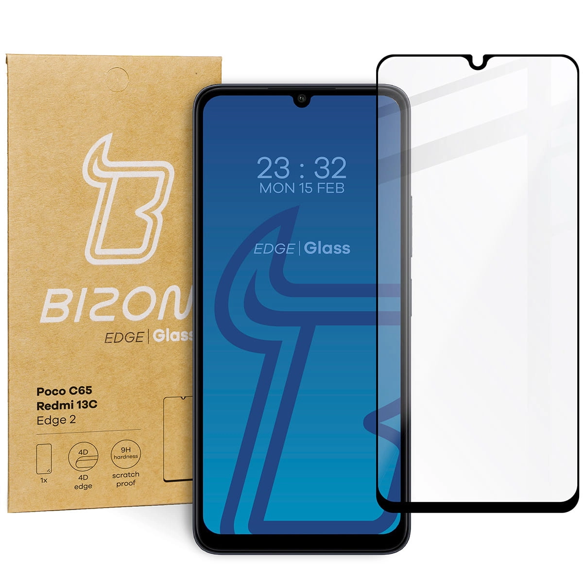 Szkło hartowane Bizon pełne Edge 2 do Redmi 13C/13C 5G/Poco C65