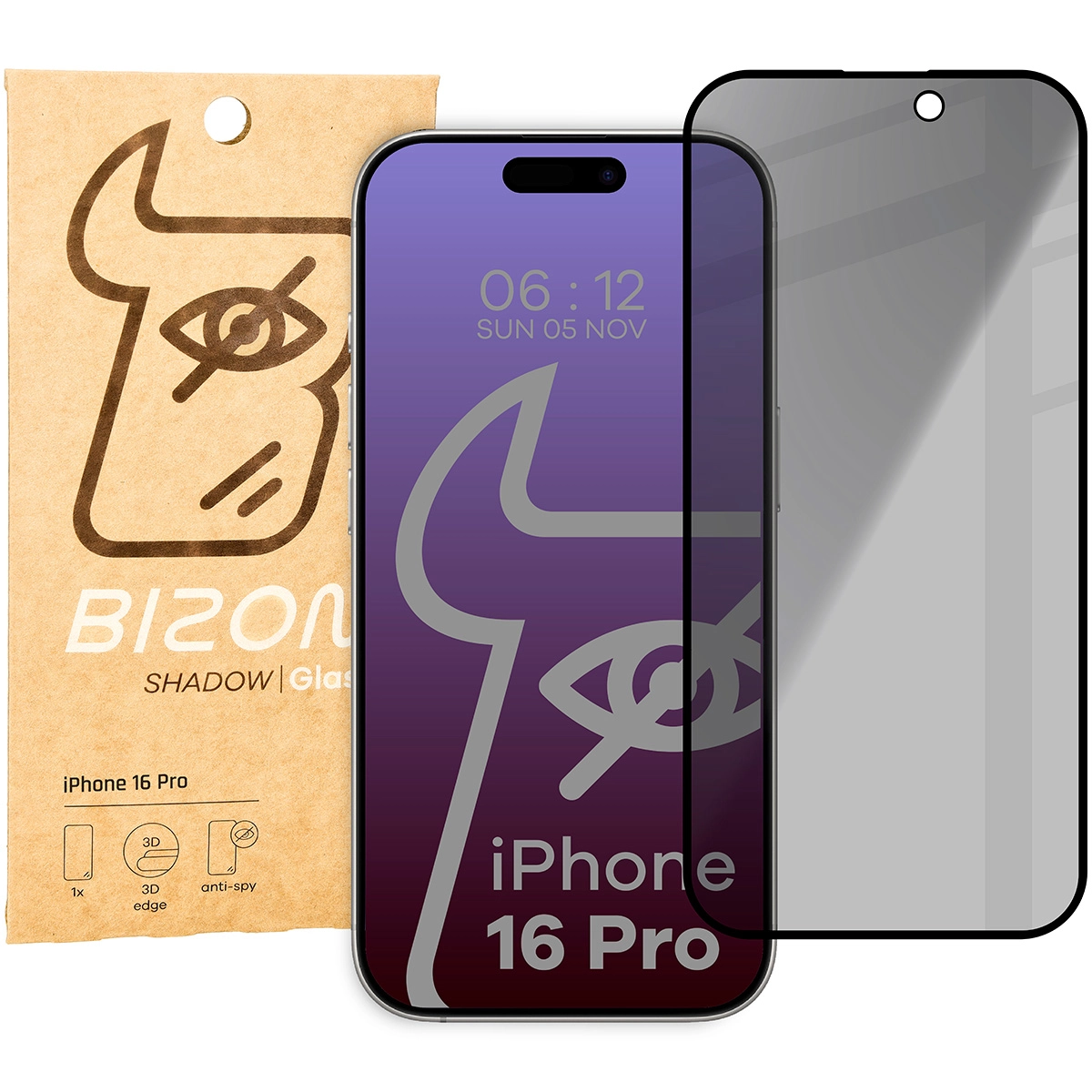 Szkło hartowane Bizon prywatyzujące pełne Edge Shadow do iPhone 16 Pro Przyciemniane