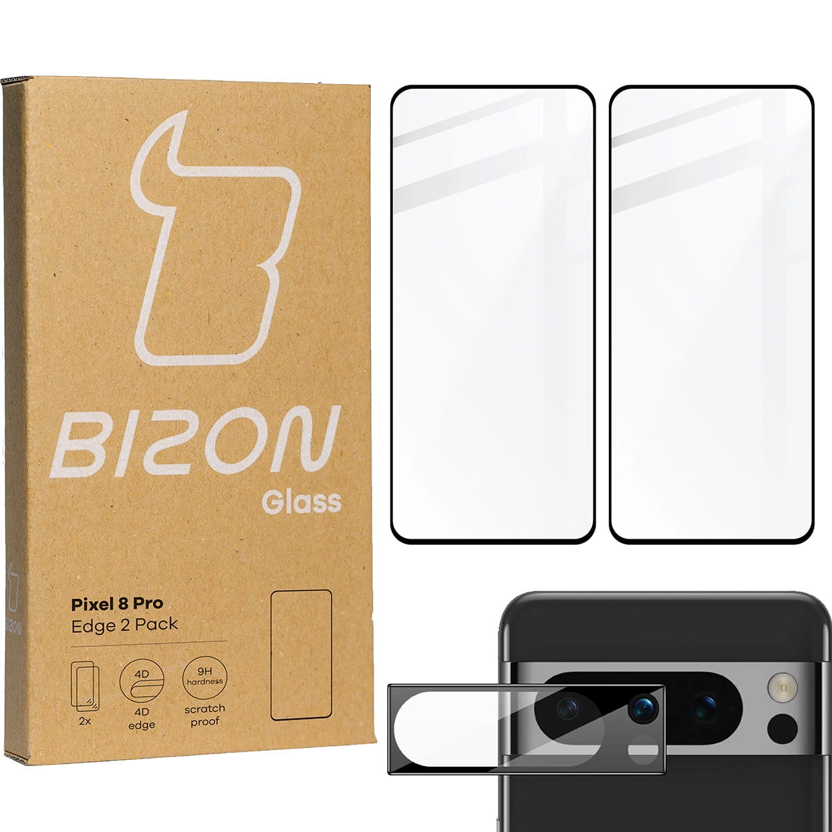 Zestaw ochronny Bizon 2x szkło + szybka na aparat Edge 2 Pack do Pixel 8 Pro