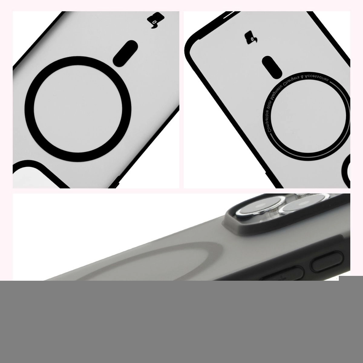Etui Bizon MatteO z MagSafe do iPhone 15 Pro Max Półprzezroczyste z czarną ramką