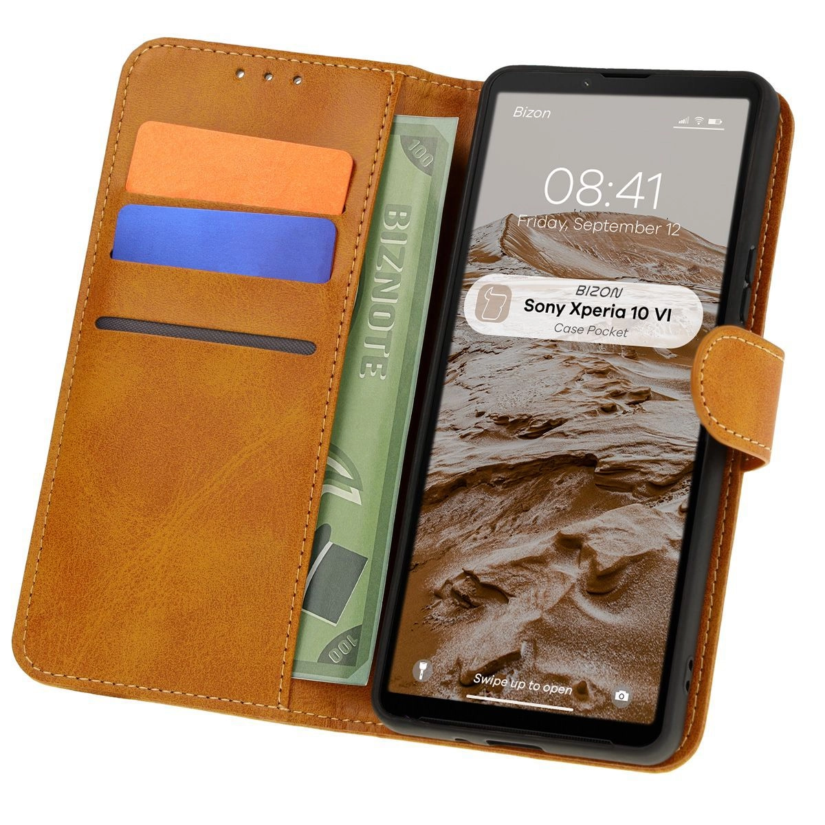 Etui Bizon z klapką Pocket do Sony Xperia 10 VI Brązowy