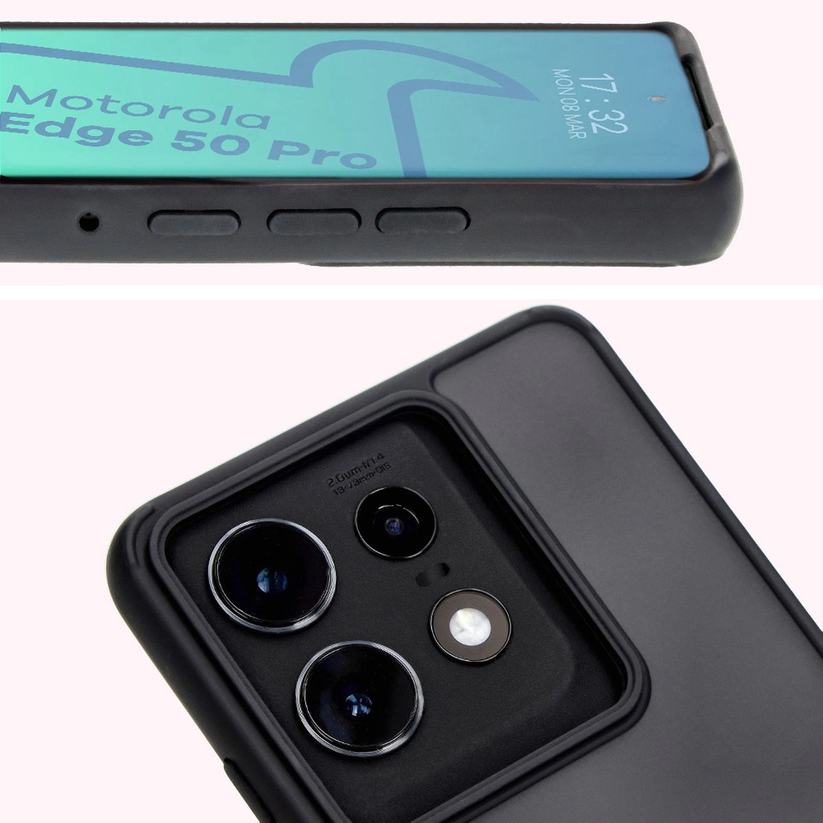 Etui Bizon z uchwytem na palec Hybrid Ring do Motorola Edge 50 Pro Przydymione z czarną ramką