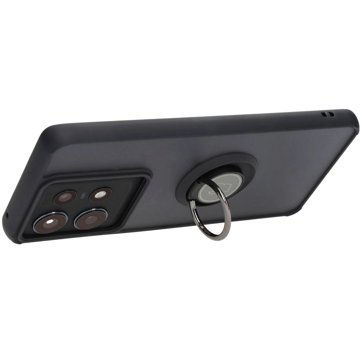 Etui Bizon z uchwytem na palec Hybrid Ring do Motorola Edge 50 Pro Przydymione z czarną ramką