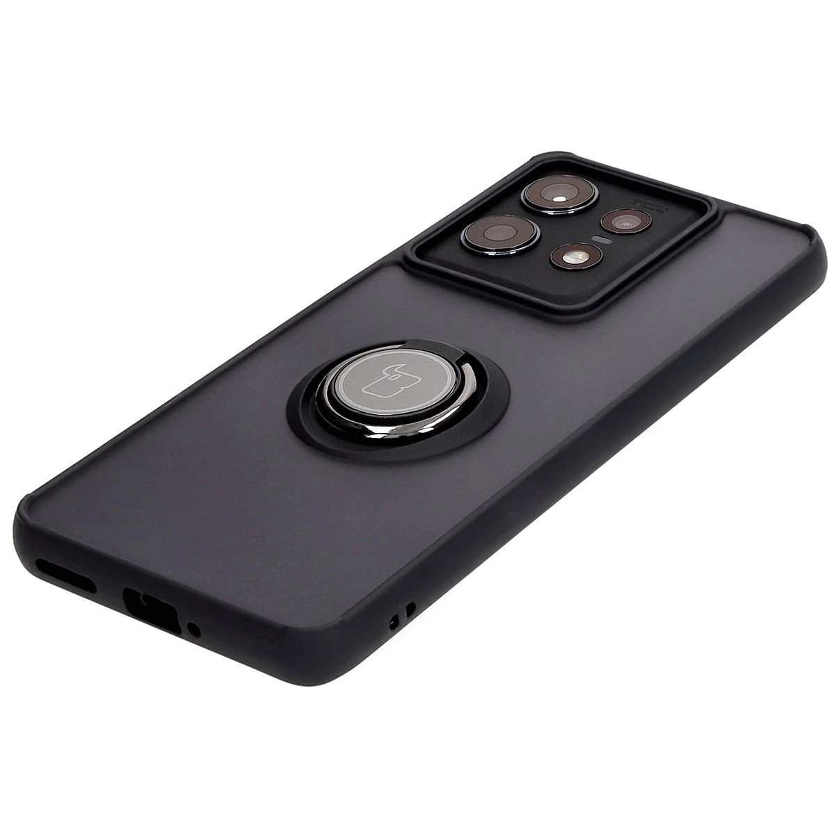 Etui Bizon z uchwytem na palec Hybrid Ring do Motorola Edge 50 Pro Przydymione z czarną ramką